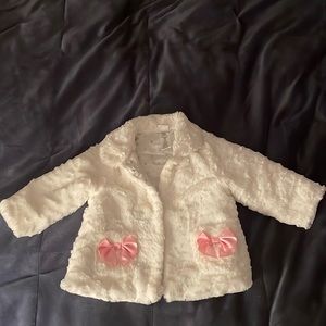 Little Me white faux fur coat for baby